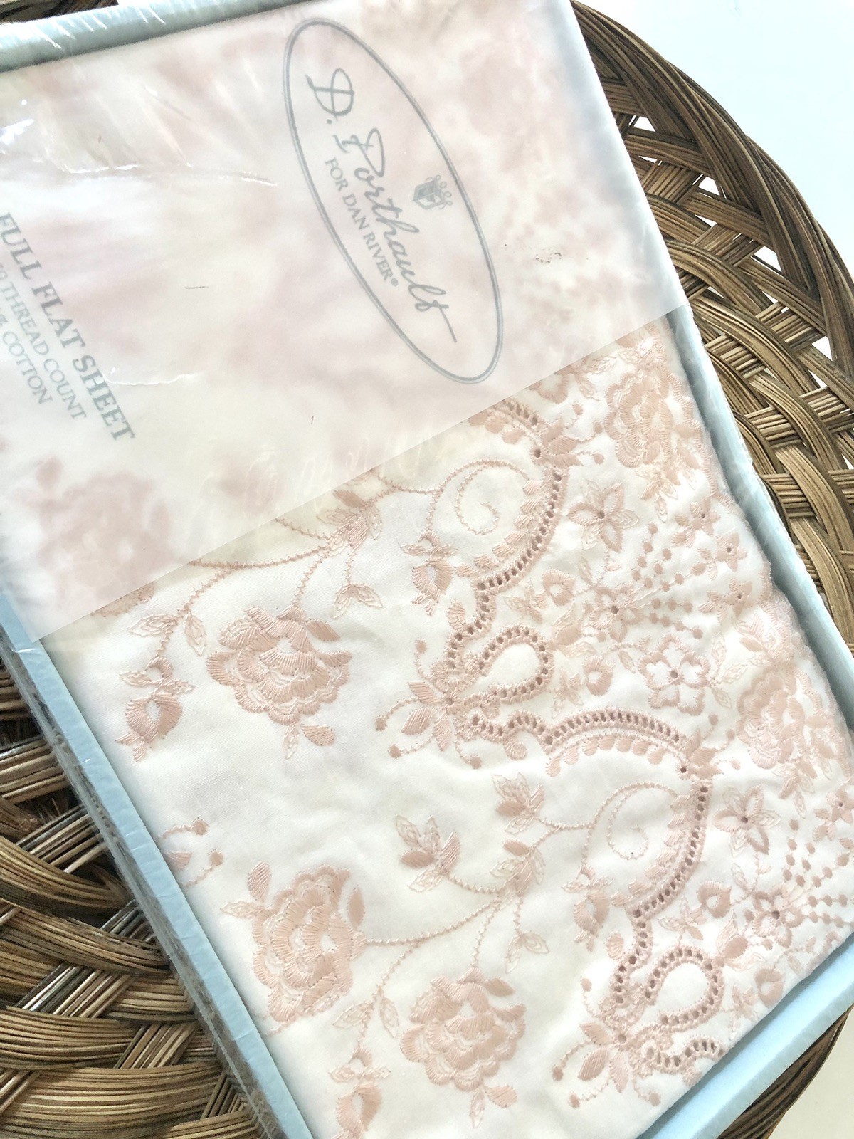 A Vtg D.Porthault Cheverny Embroidered Full Flat Sheet NWT Dan River Luxury USA