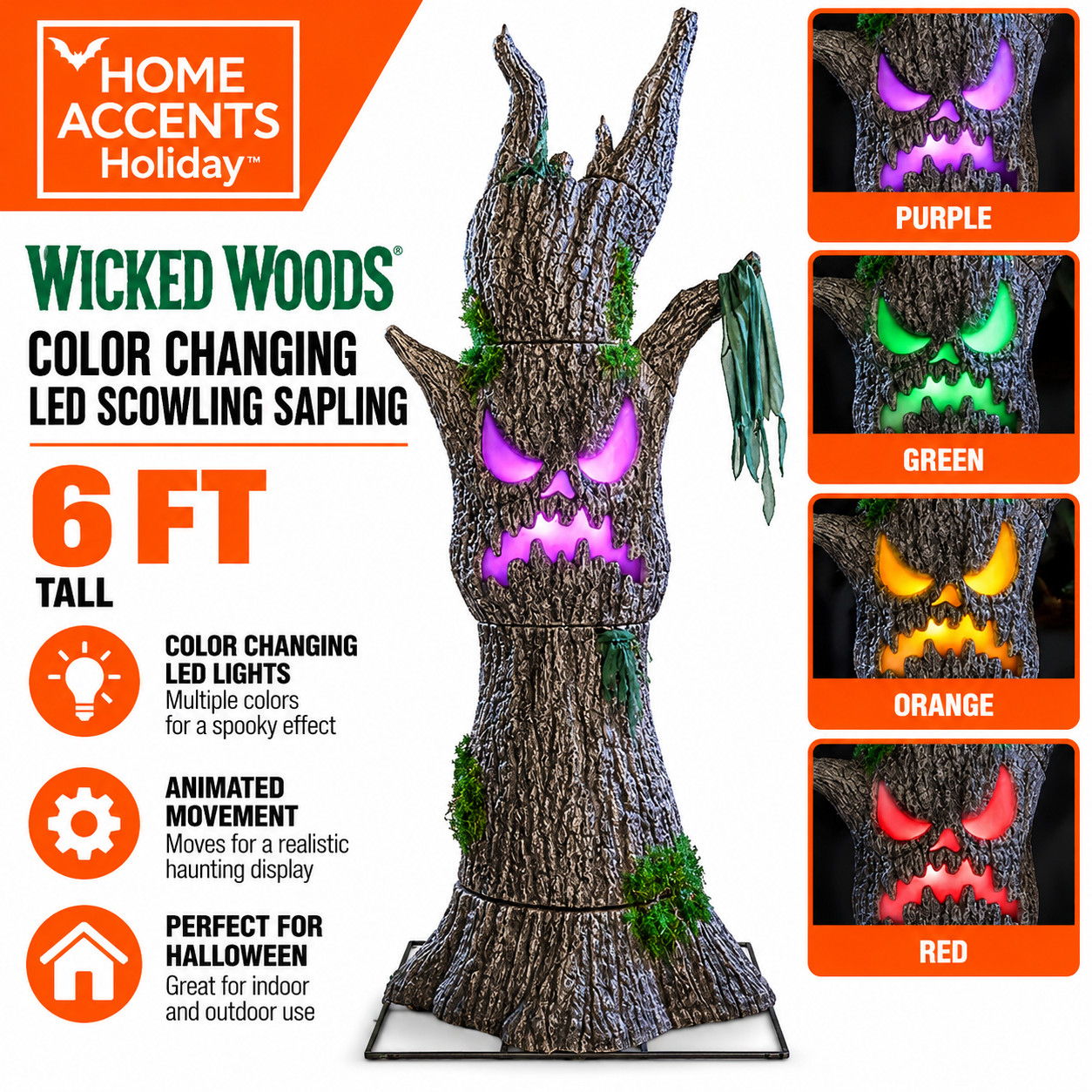 Home Accents 6 FT Wicked Woods LED Scowling Sapling Halloween Tree 25SV25036
