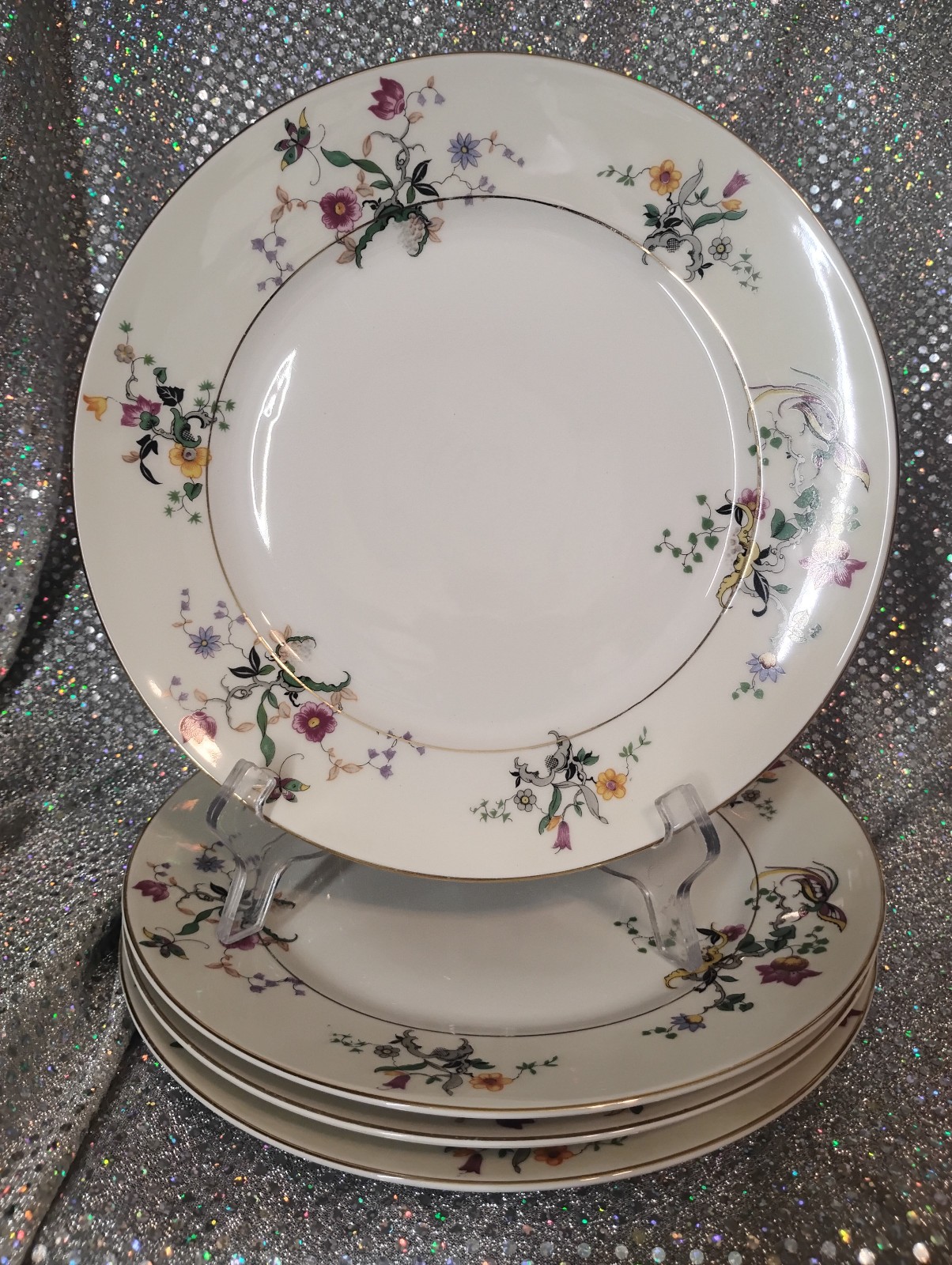 Set of 4 - Bohemia Ceramic Works Czechoslovakia Wild Flower 9 3/4” Dinner Plate