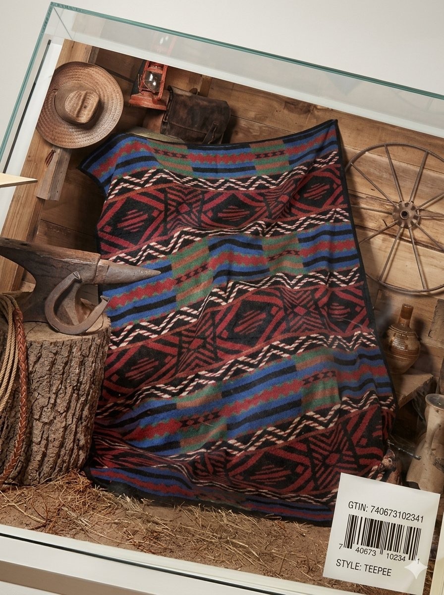 VTG Crown Crafts Teepee High Pile Blanket Southwestern Navajo Lodge Cotton 60x80