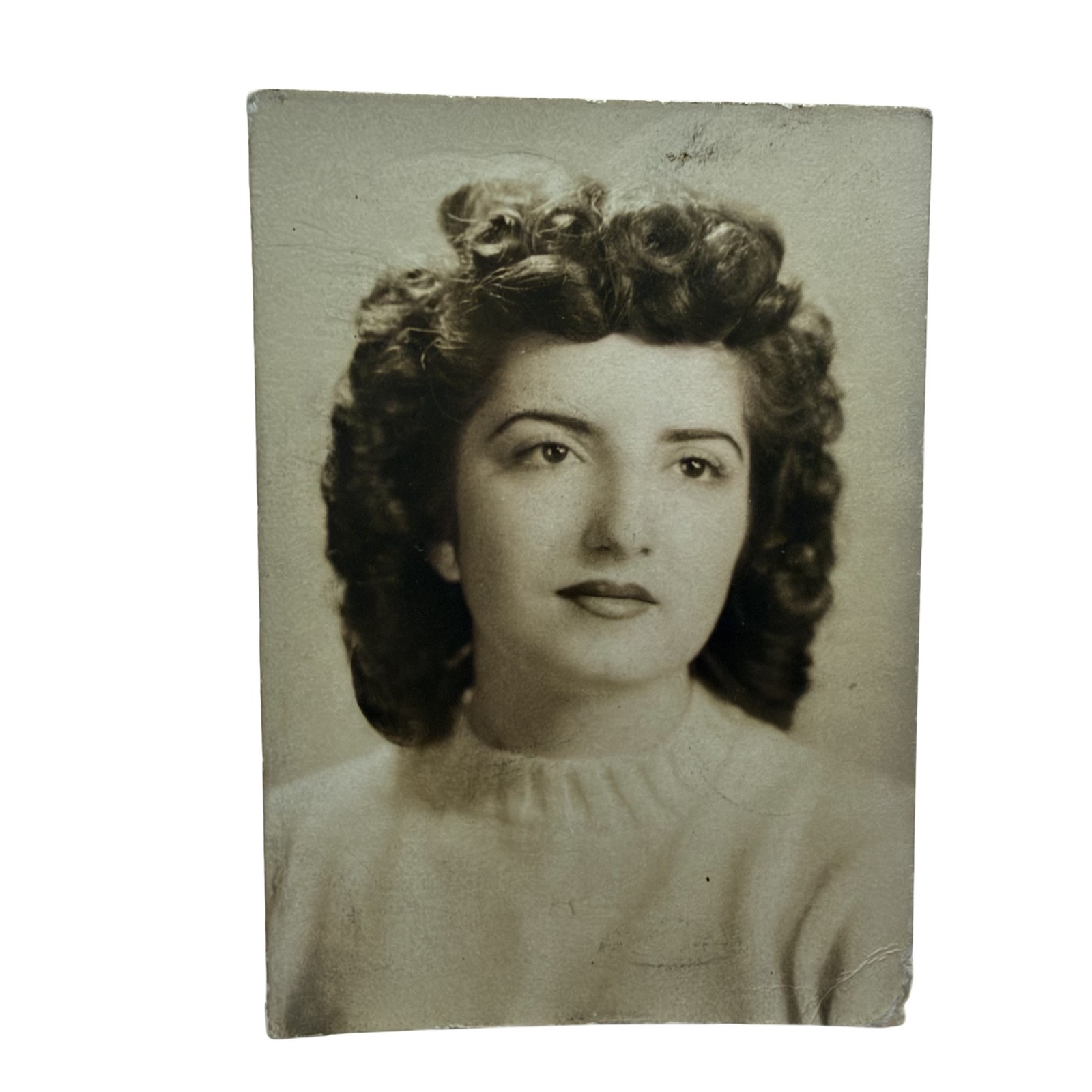 Vintage 1940s 50s Young Woman Portrait Photo 2.5x3.5 Sepia Gelatin Print Orig
