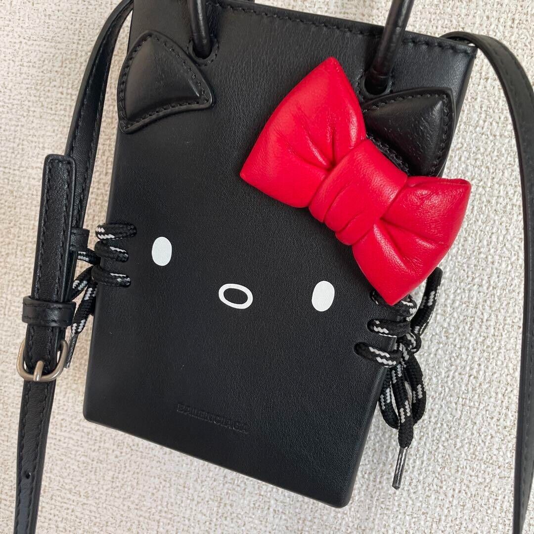 BALENCIAGA Hello Kitty Bag Sanrio Limited Rare Leather Black Phone Pouch Unused