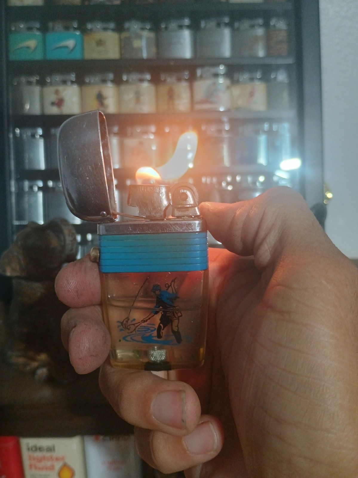 Vintage Scripto Vu Lighter Fly Fisherman with Blue Band 1950\'s Or 960\'S