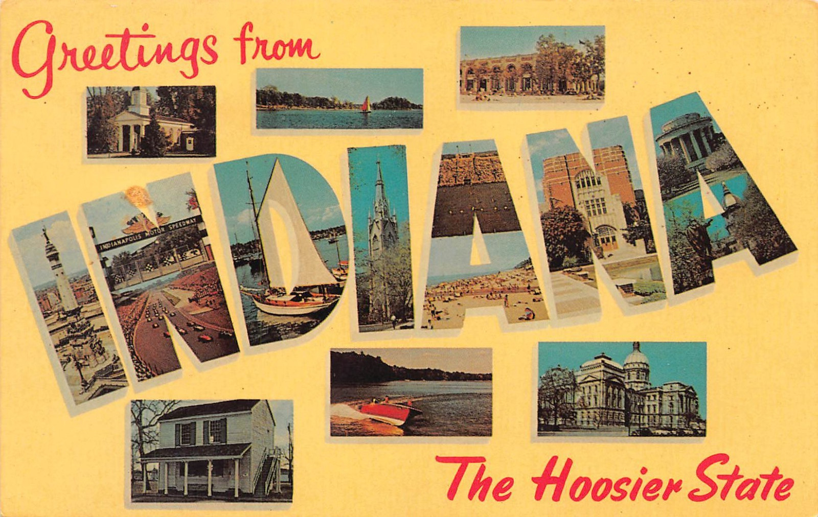 Indiana IN Greetings From Large Letter Chrome 49290-B Dark Yellow Postcard