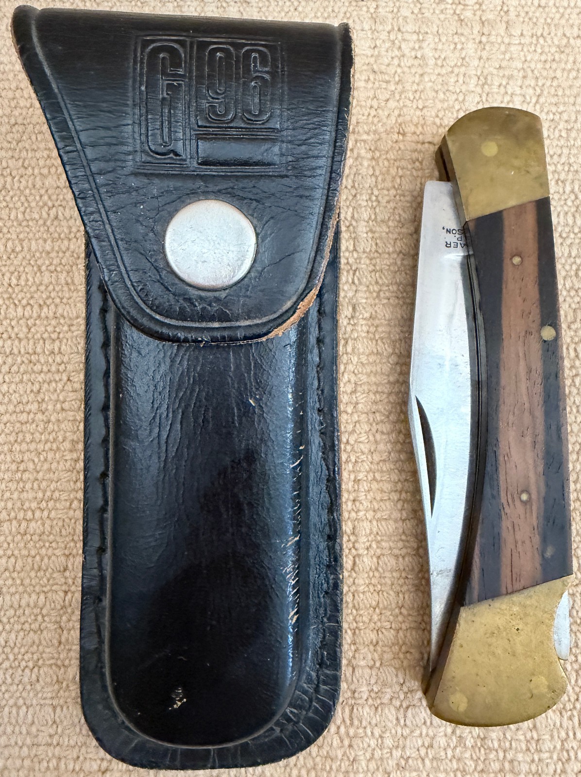 VTG Jet-Aer Corp Paterson NJ G-96 No 960 Pocket Knife Japan + Leather Sheath