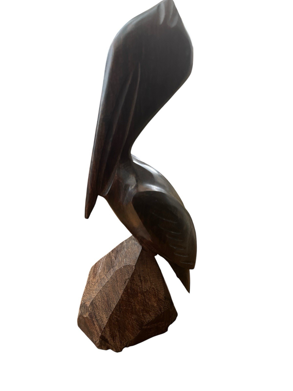 Vintage 10” Hand Carved Ironwood Pelican Bird Sculpture Folk Art Wood Figurine