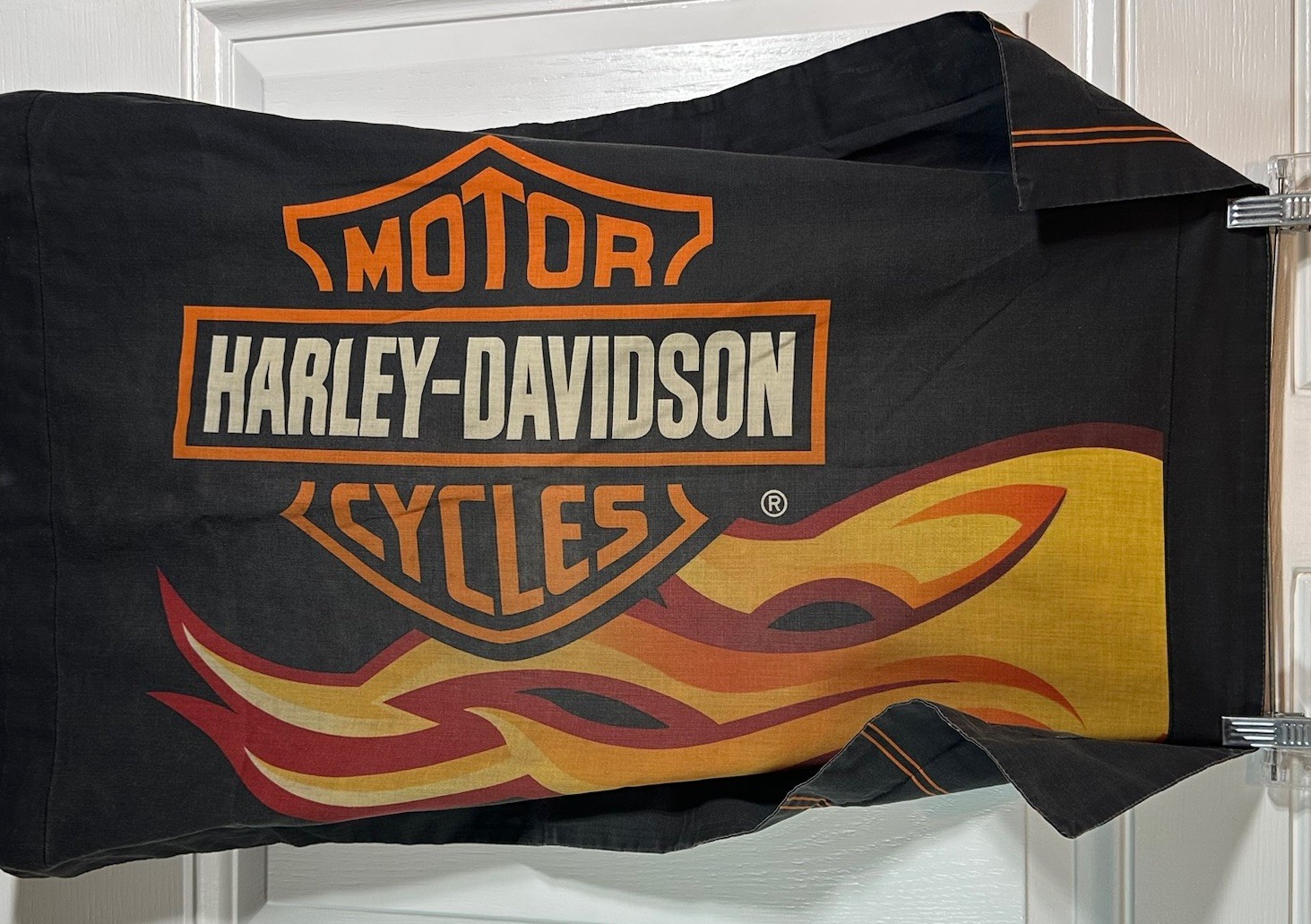 Vintage Harley Davidson Motorcycle Pillowcase Black Orange Flames Logo