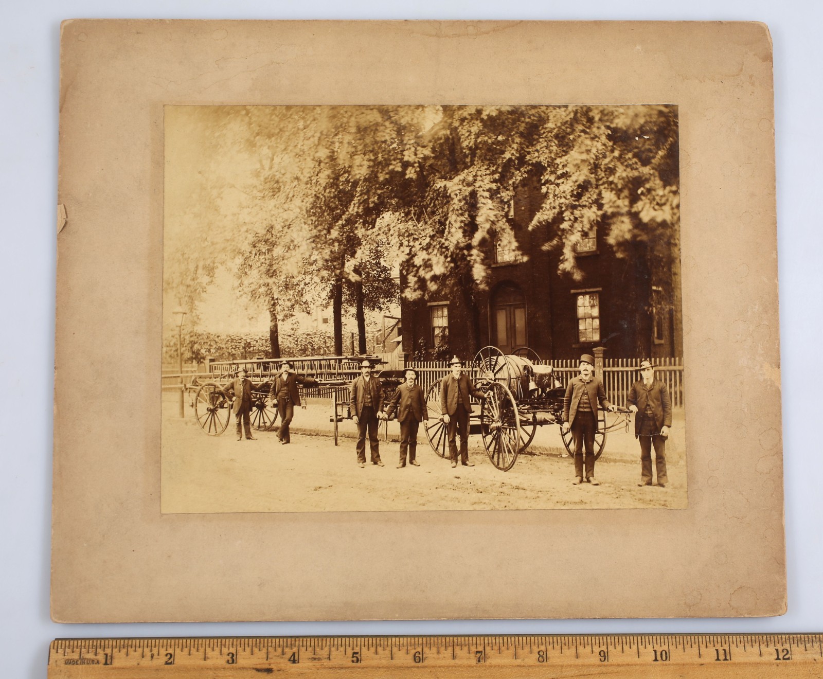 Original Fire Department Horse Drawn Equipment Mounted Photo Sharpsburg PA 1880s