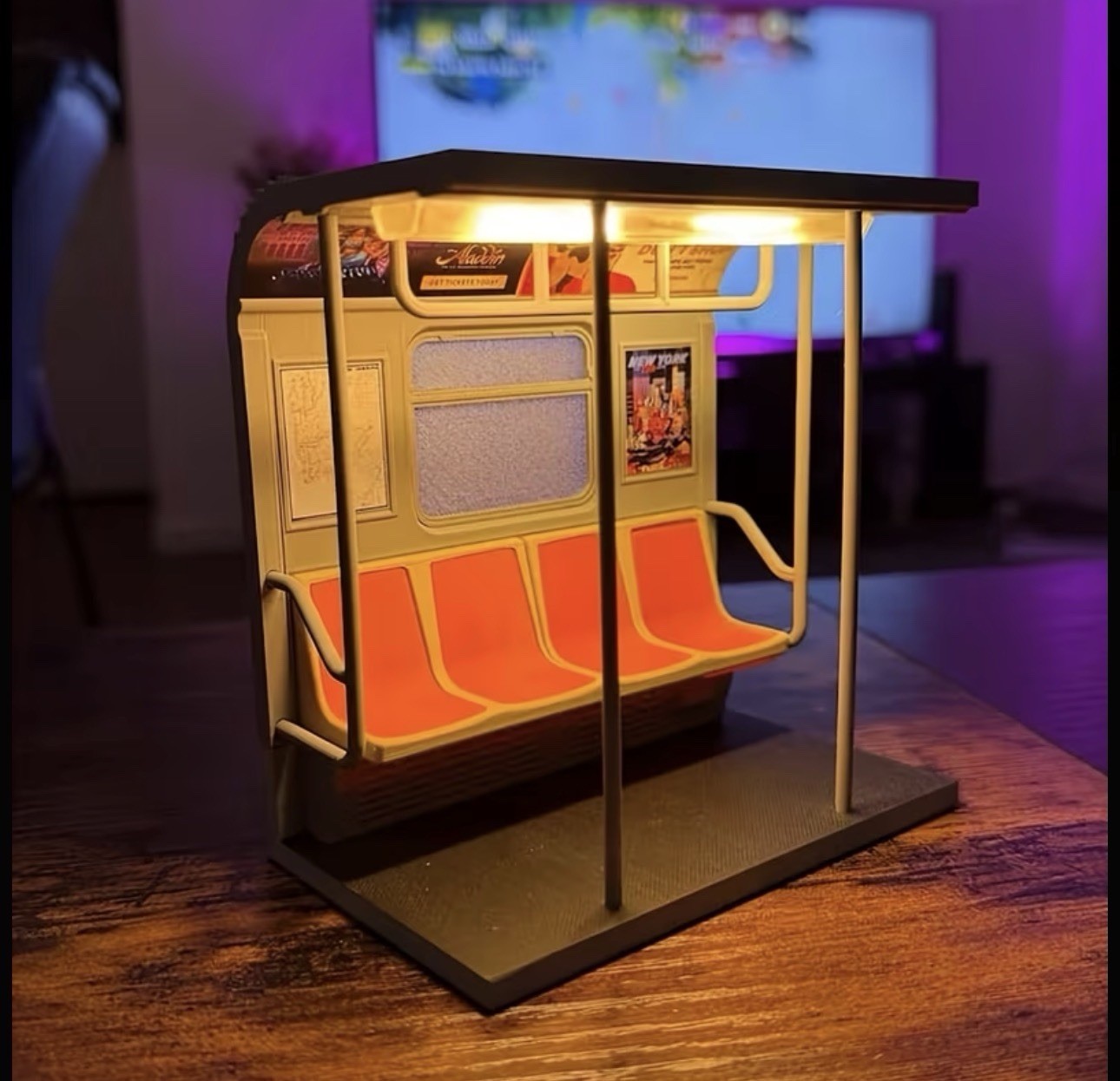NYC Subway Bench LED Night Light,3 mini posters Battery Powered Home Decor