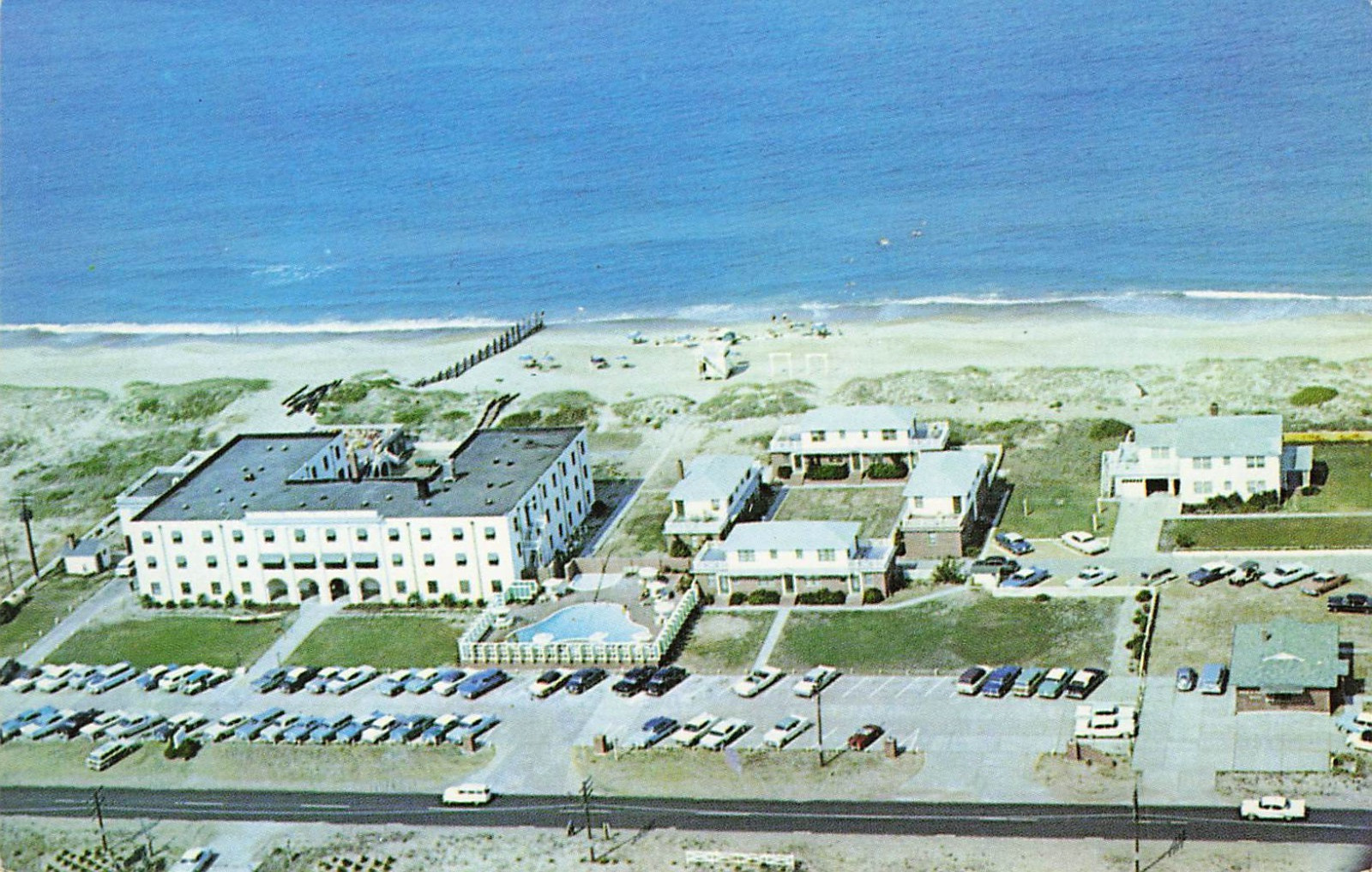 Postcard The Carolinian Aerial View Motor Hotel Outer Banks North Carolina