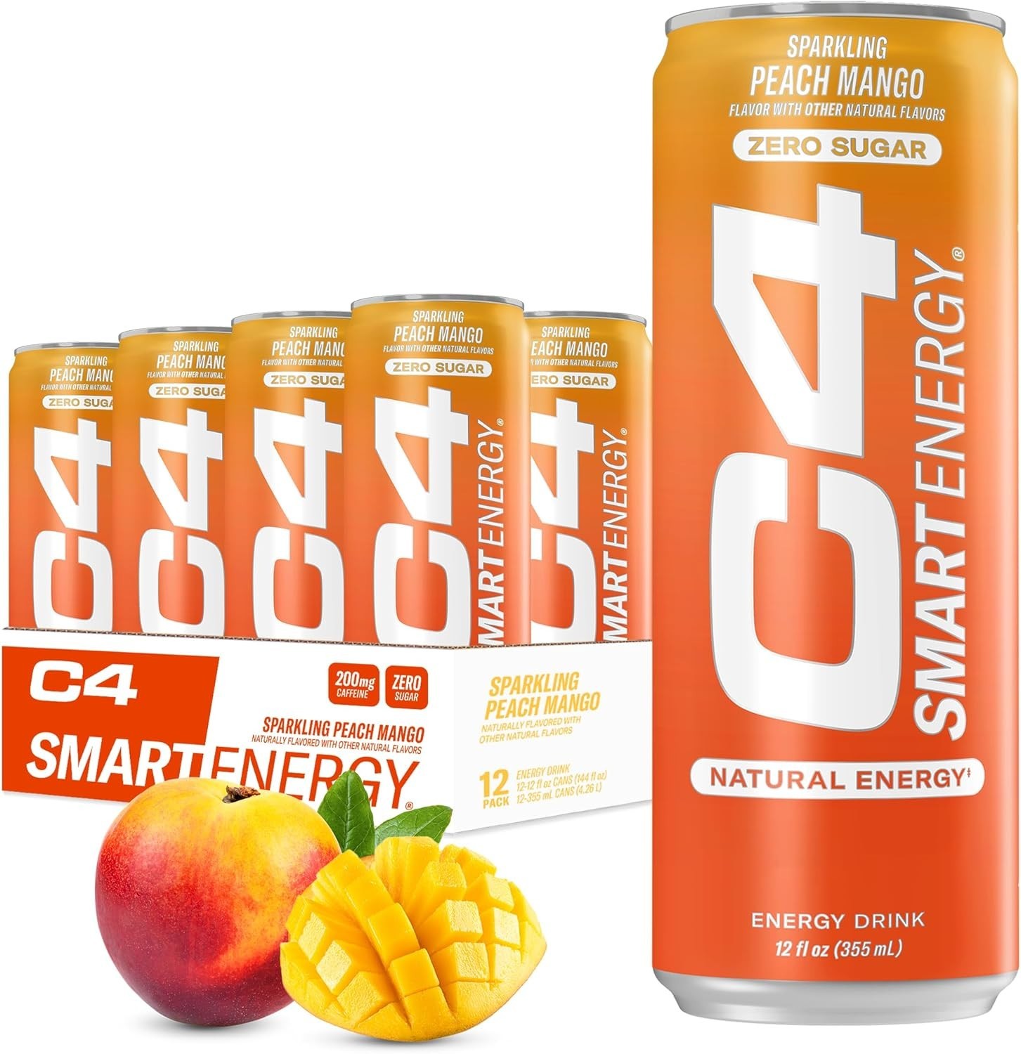 Cellucor C4 - Zero Sugar Smart Energy Drink, Peach Mango, 12oz Cans (Pack of 12)