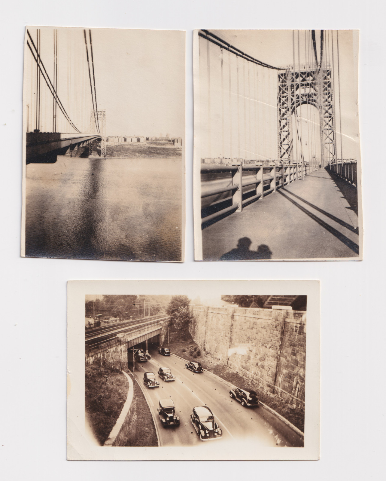 3 George Washington Bridge Vintage Photos  Old NYC 1930\'s Cars Tunnel
