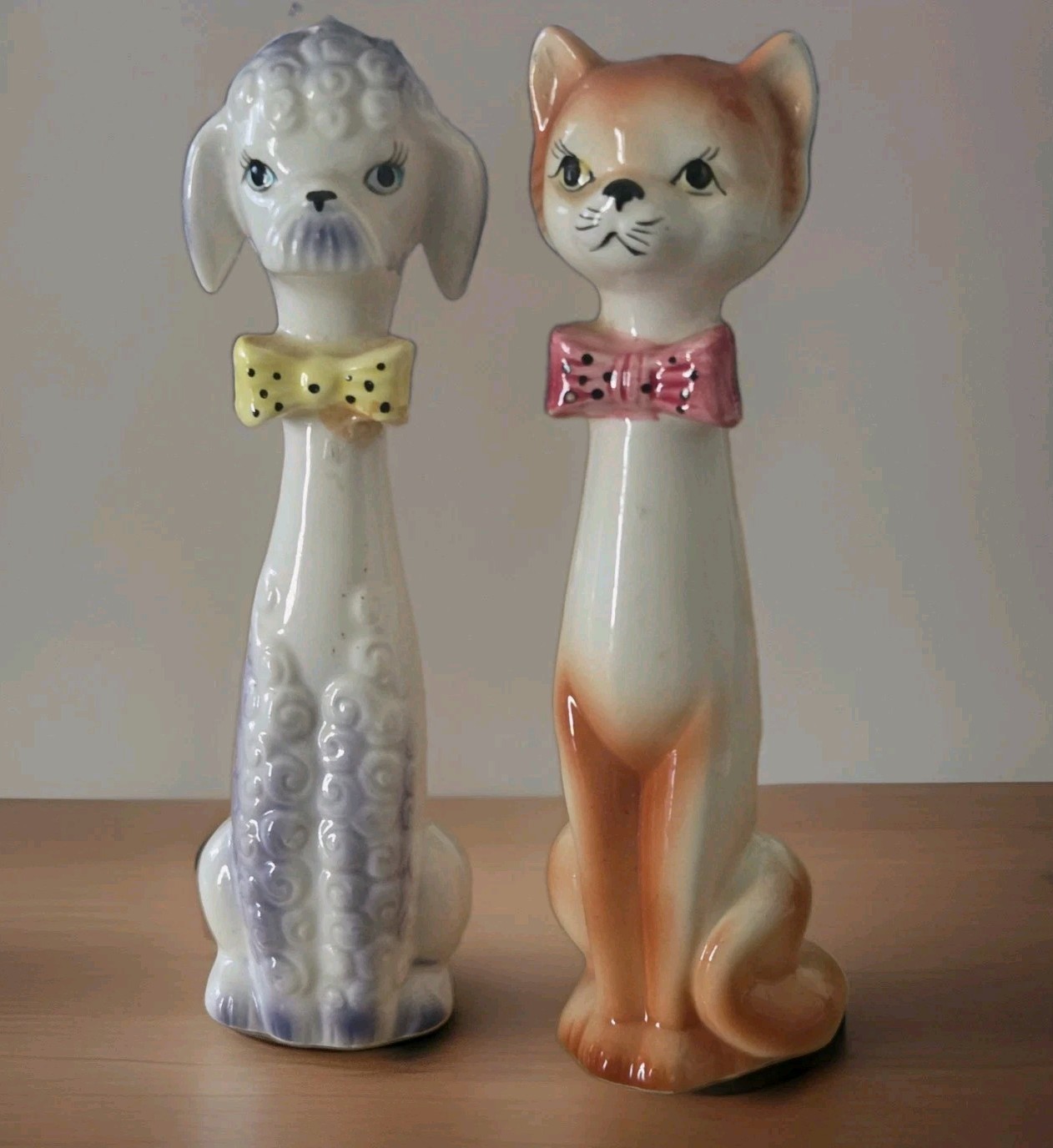 Vintage Long Neck Anthropomorphic Cat & Dog Salt and Pepper Shakers Set Japan 