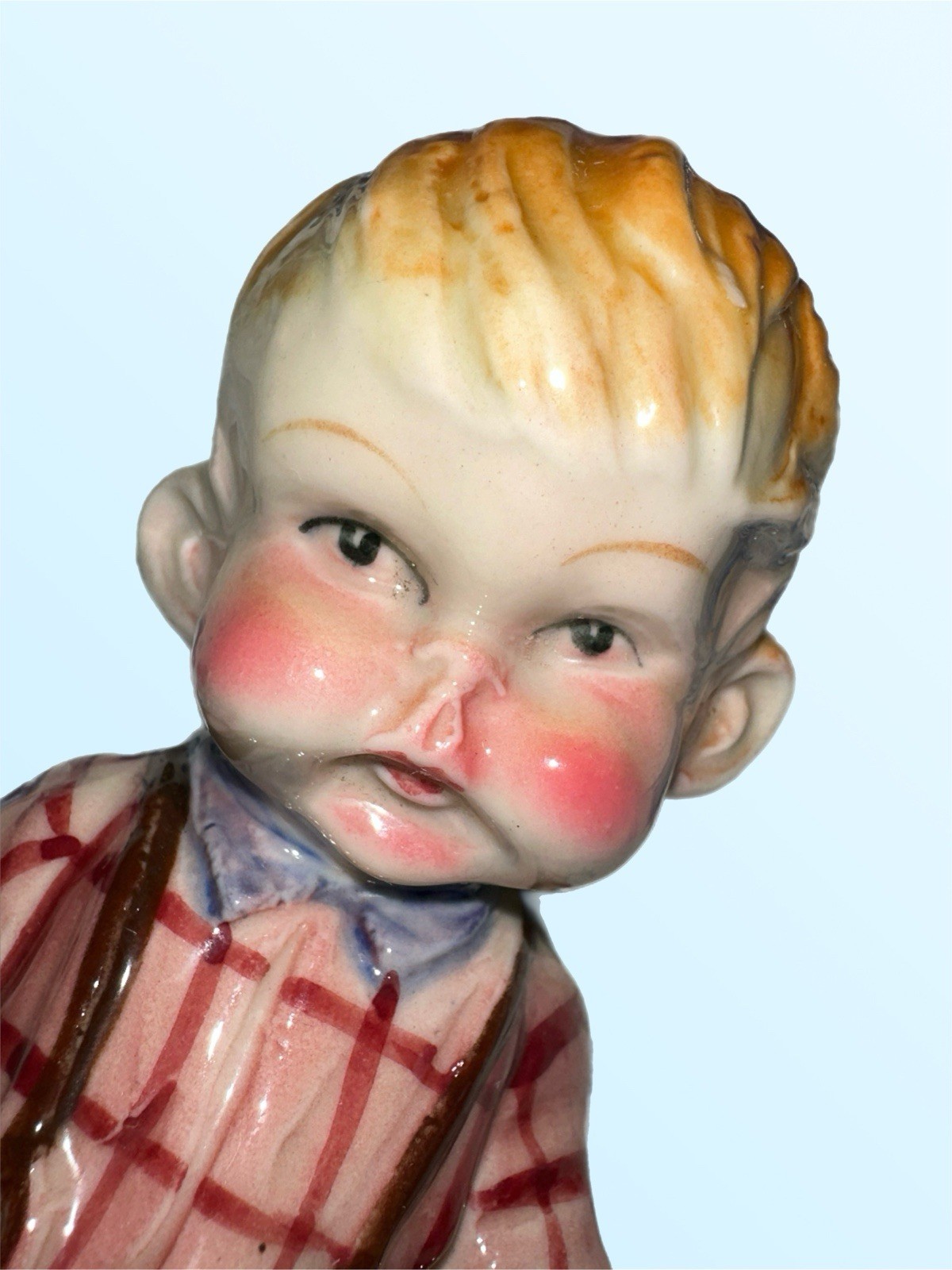 Vtg 1950s Boy Playing Accordion Ceramic Figure 9.5” Hummel Inspired Japan EUC