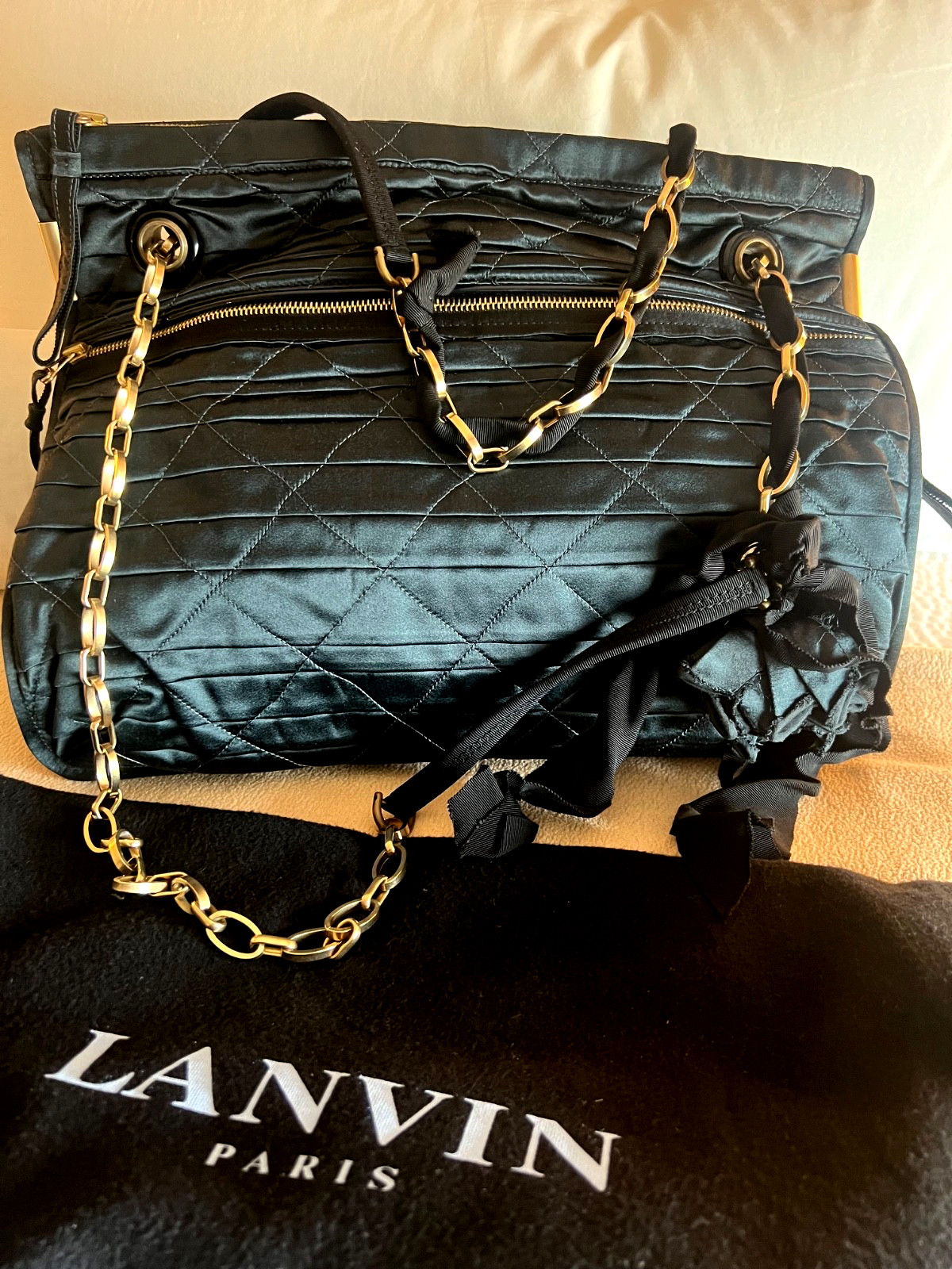 Gorgeous Vintage Lanvin Quilted Satin Shoulder, Clutch, and Crossbody bag, NWT