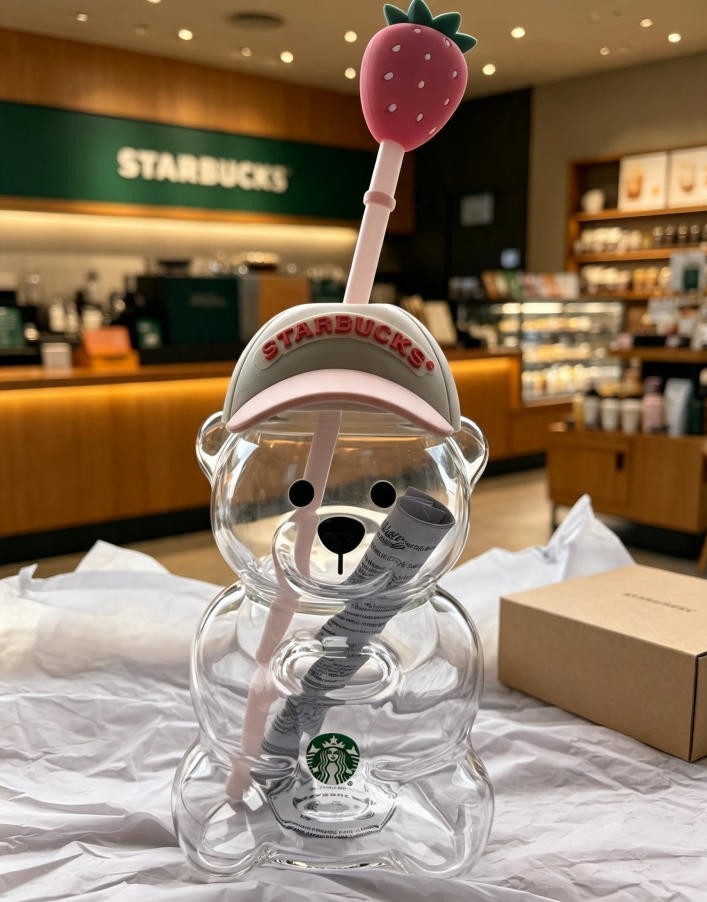Starbucks Bearista Bear Tumbler 2026 Cup With Baseball Cap And Strawberry Topper