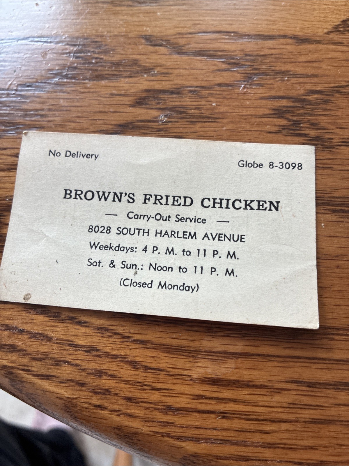 Vtg Brown’s Fried Chicken Business Card With Menu/ Pricing On Back