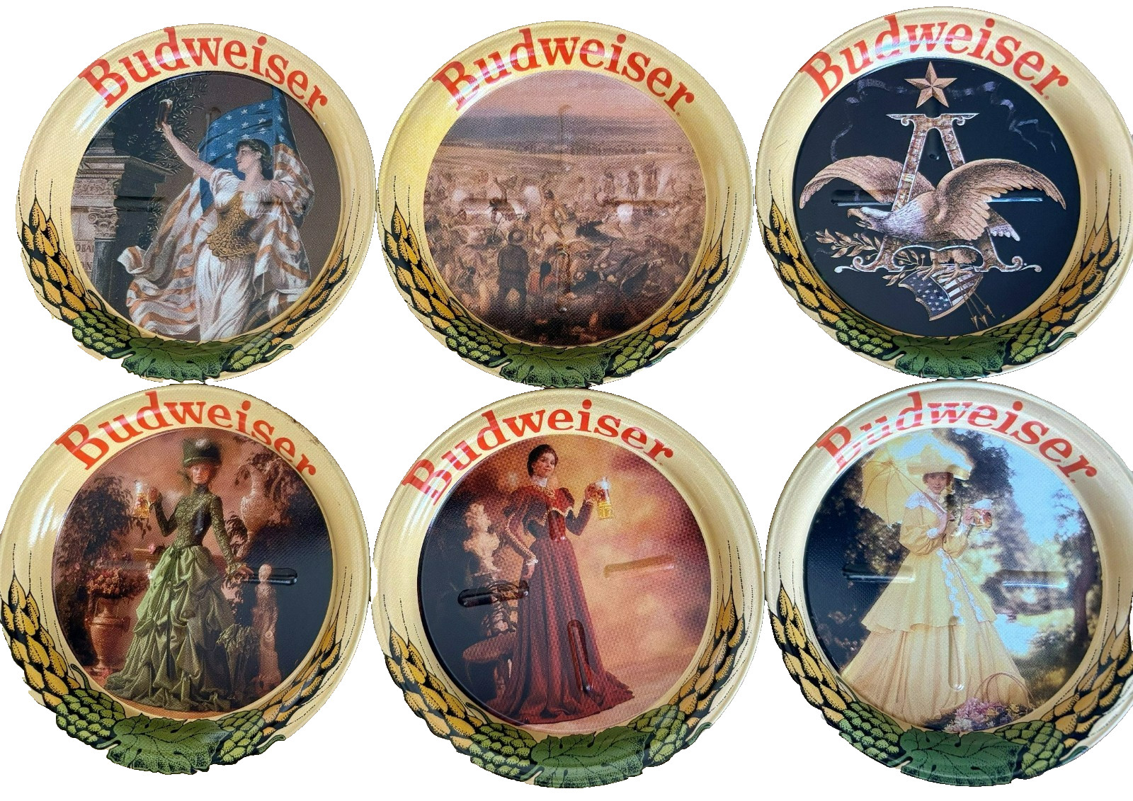 Vintage Set of 6 Budweiser Metal Coasters Official Product Custer Eagle Victoria