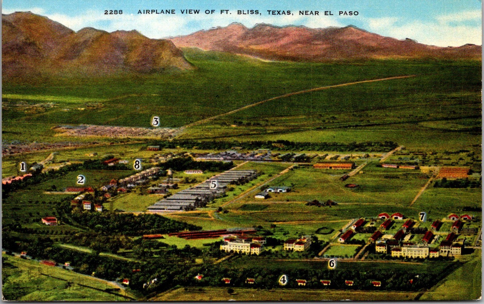 Airplane View Ft Bliss TX El Paso Cavalry Division Vintage Postcard TP11-26-1