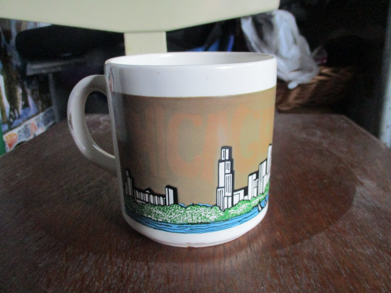 VTG 80s Benat Artist Chicago City Skyline Lake Michigan Ceramic Coffee Mug Cup