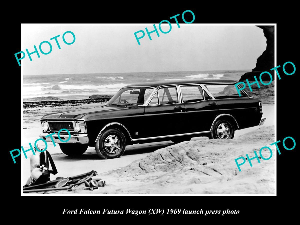 OLD LARGE HISTORIC PHOTO OF 1969 FORD FALCON XW FUTURA S/W LAUNCH PRESS PHOTO