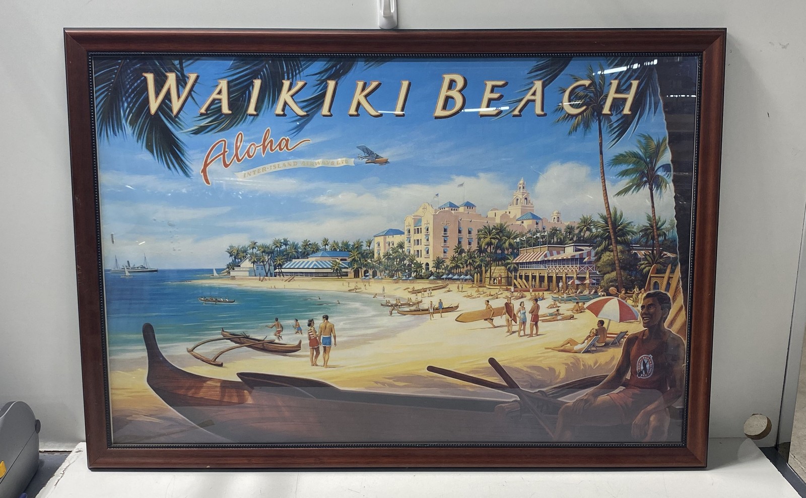 Waikiki Beach Aloha Vintage Hawaii Travel Poster Framed Art Print 42.5x29.5