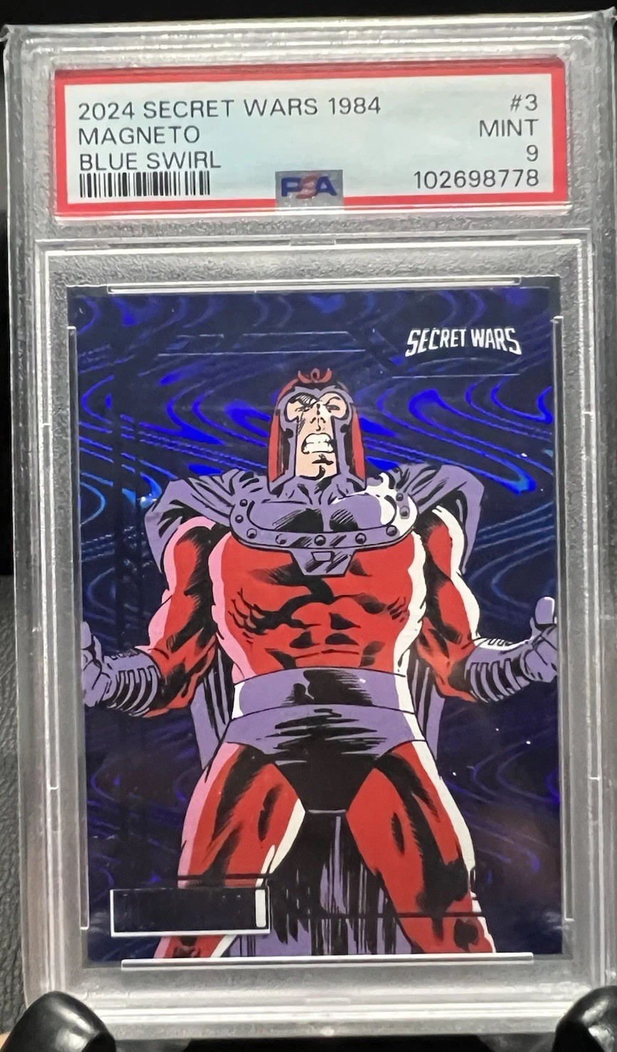 2024 MARVEL ALLEGIANCE SECRET WARS 1984 #3 MAGNETO BLUE SWIRL PSA 9 POP 1