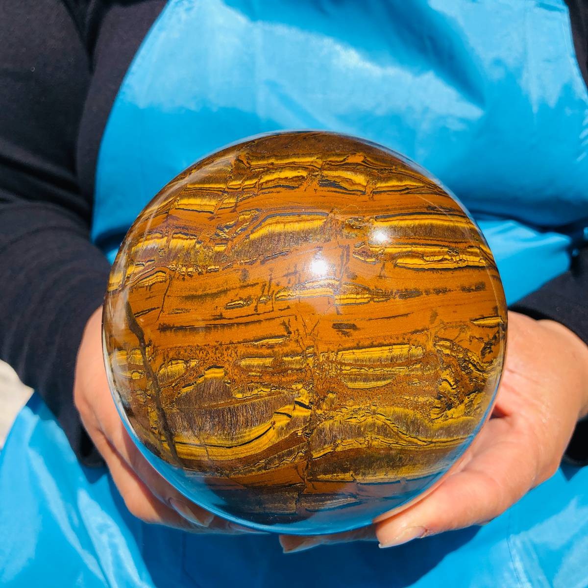 5.41LB Natural tiger's-eye sphere quartz crystal polished ball healing decor