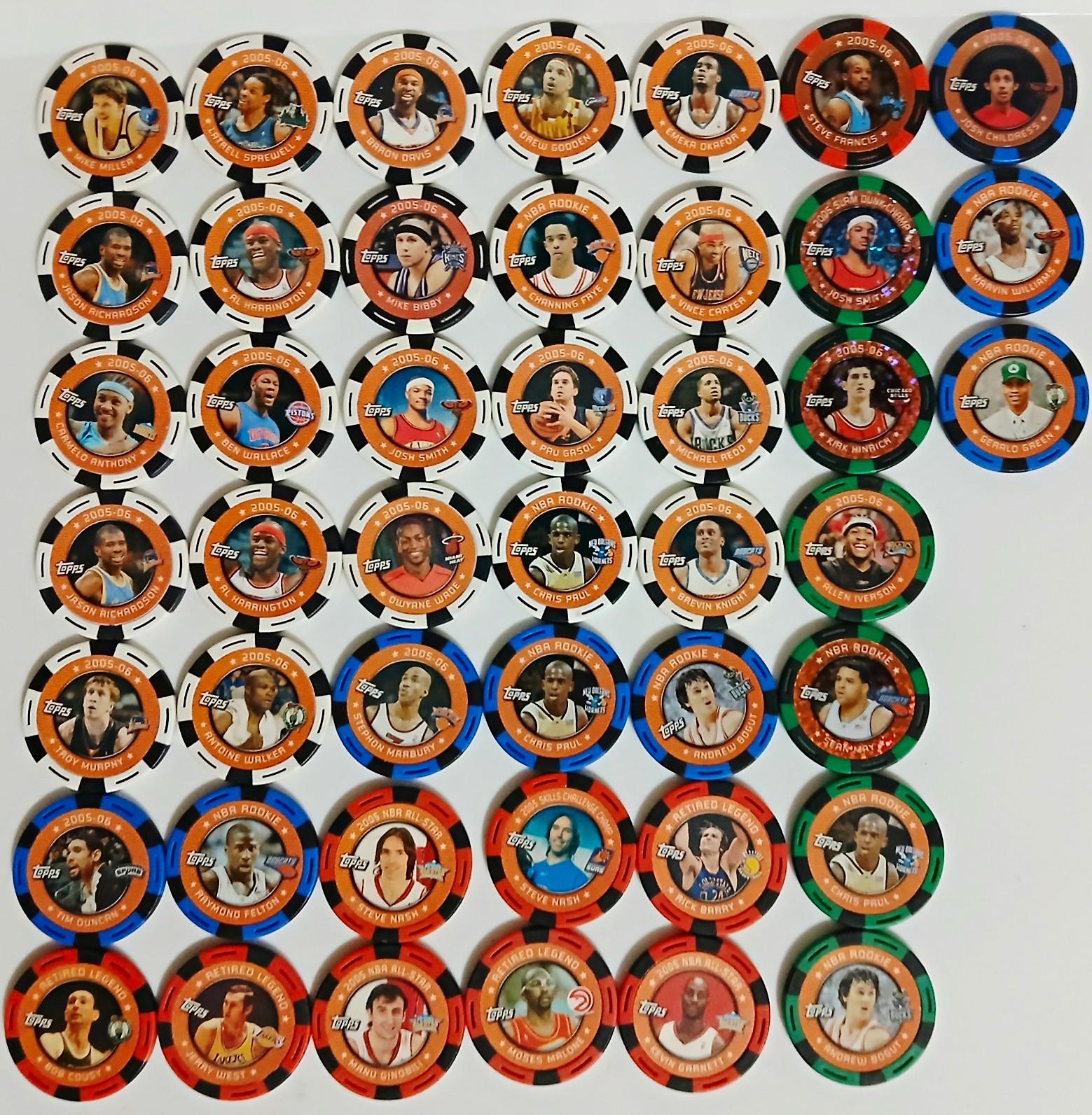 Topps 2005-06 NBA Player Poker Chips Lot - 45. 5 #'d. Iverson, Wade, Paul (RC).