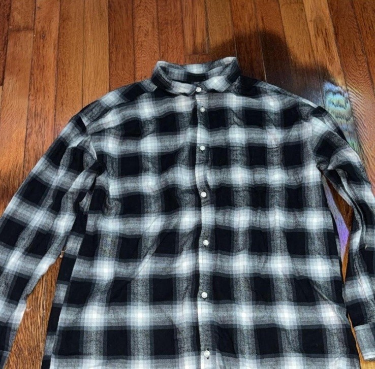 Gap Teen Boys 3XL Black/Gray/White Plaid Long Sleeve Collared Button-Up