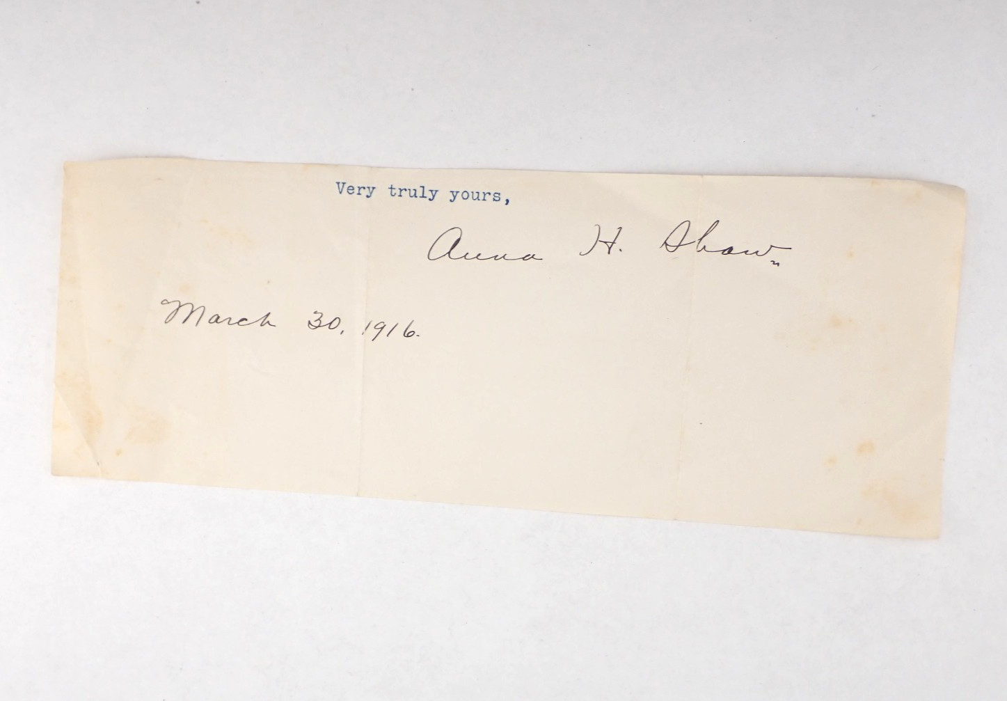Anna H. Shaw Signed Typed Letter Segment 1916 Women's Suffrage Autograph
