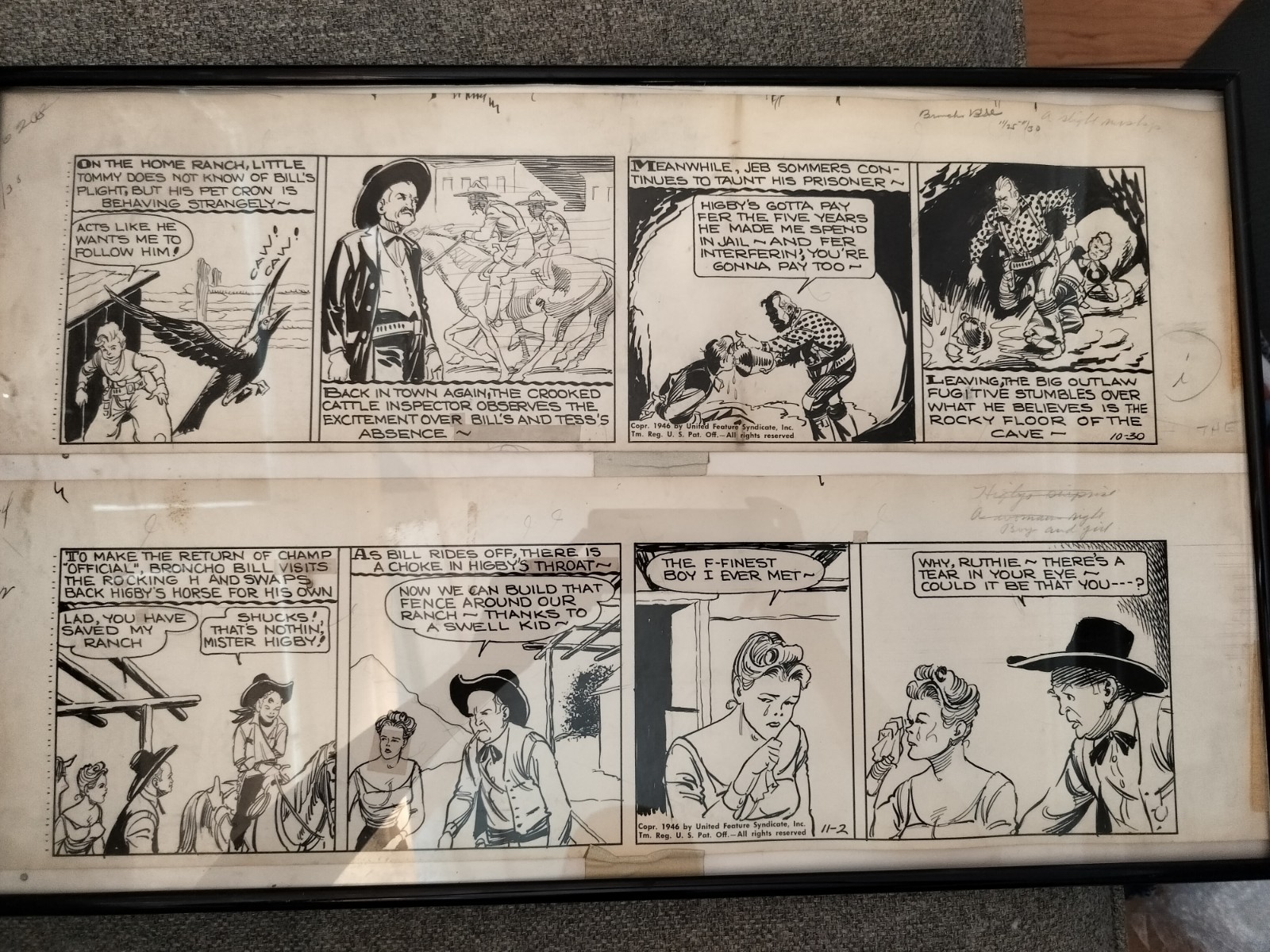 HARRY O'NEILL BRONCHO BILL Original Daily Comic Strip Art 1946 Western UFS