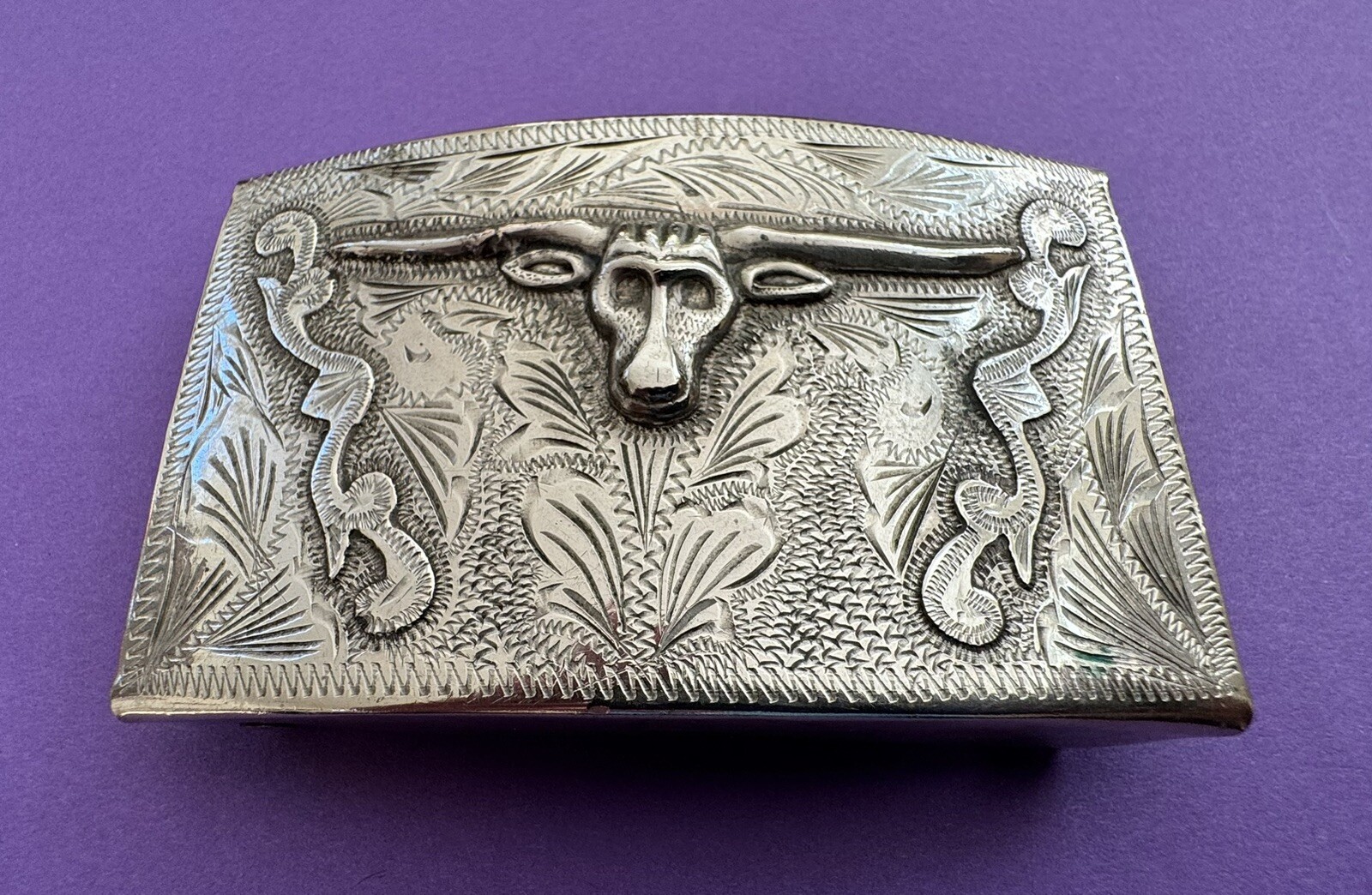 Awesome Antique Vintage Sterling Silver Hecho México Longhorn Steer Belt Buckle