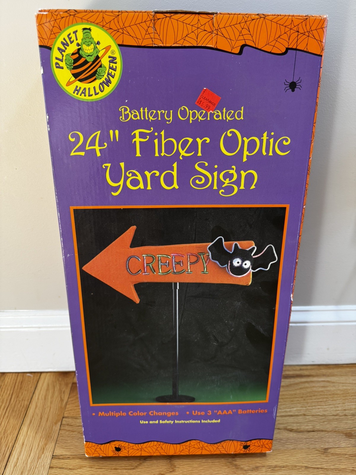 🎃NIB 2004 Planet Halloween 24” Yard Sign Decoration Fiber Optic In Box “CREEPY”