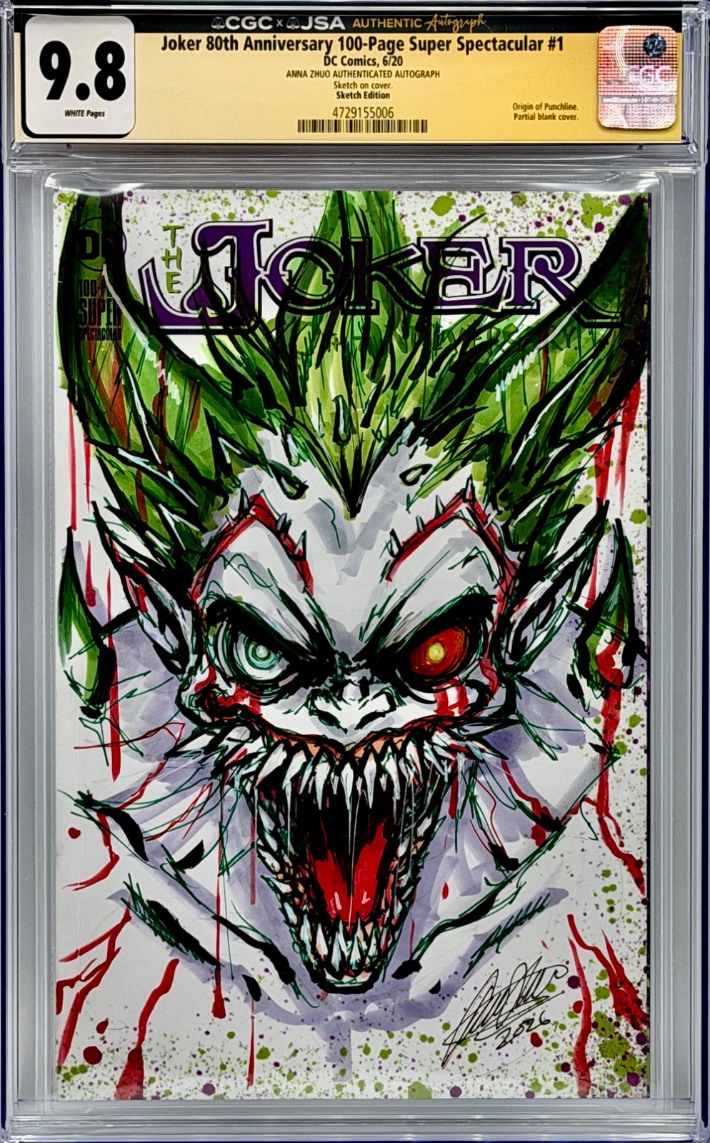 Joker 80th Anniversary 1 Anna Zhuo Commissioned 1 of 1 Original Art CGC JSA 9.8