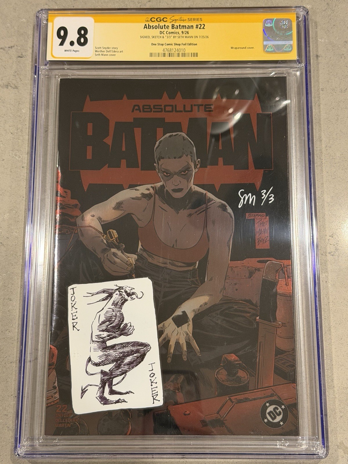 Absolute Batman 22 Seth Mann CGC 9.8 SIGNED & JOKER CARD REMARK 3 Of 3