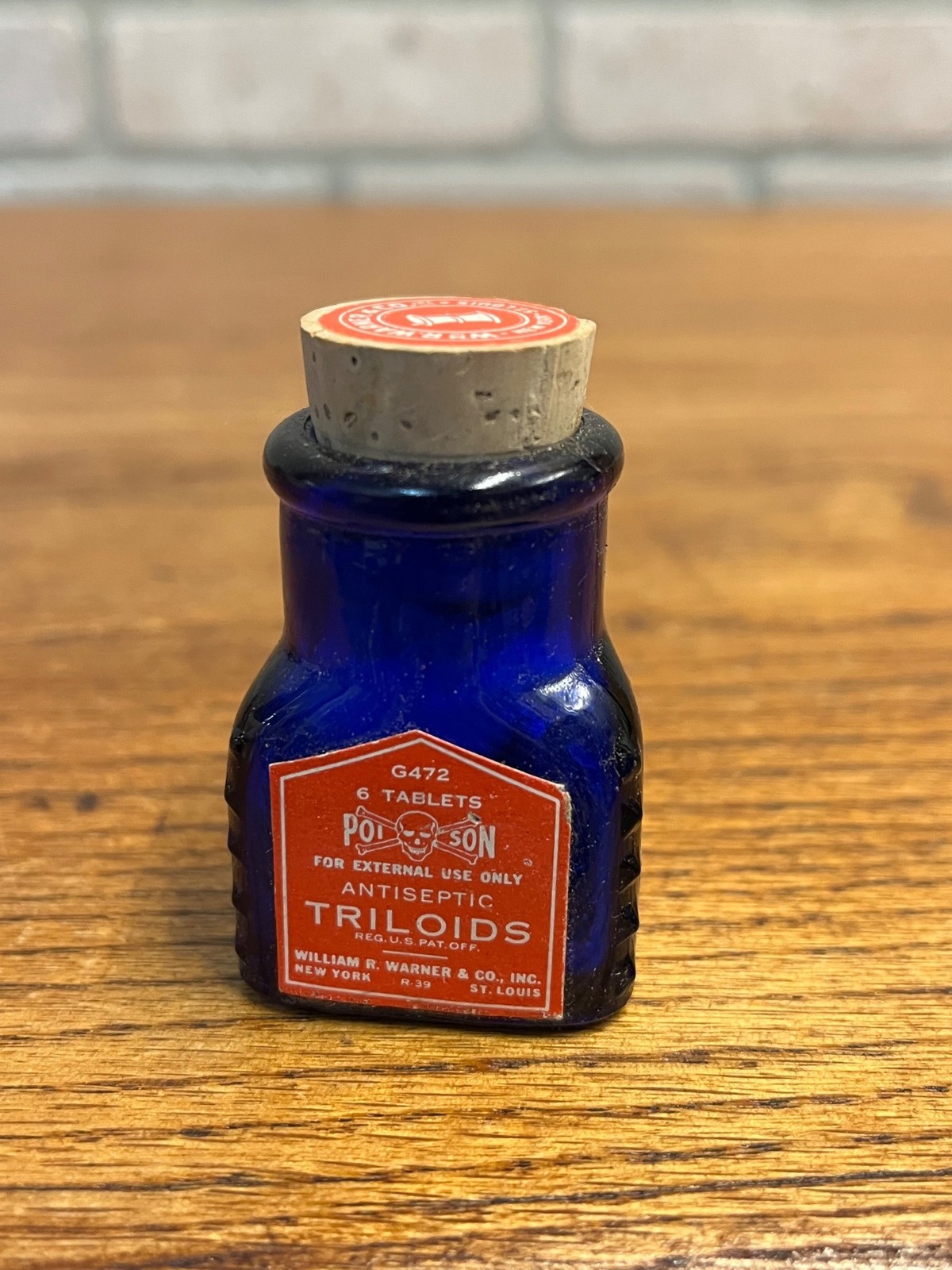 Antique 1920s Poison Cobalt Blue Apothecary Bottle w/ Labels - MINT
