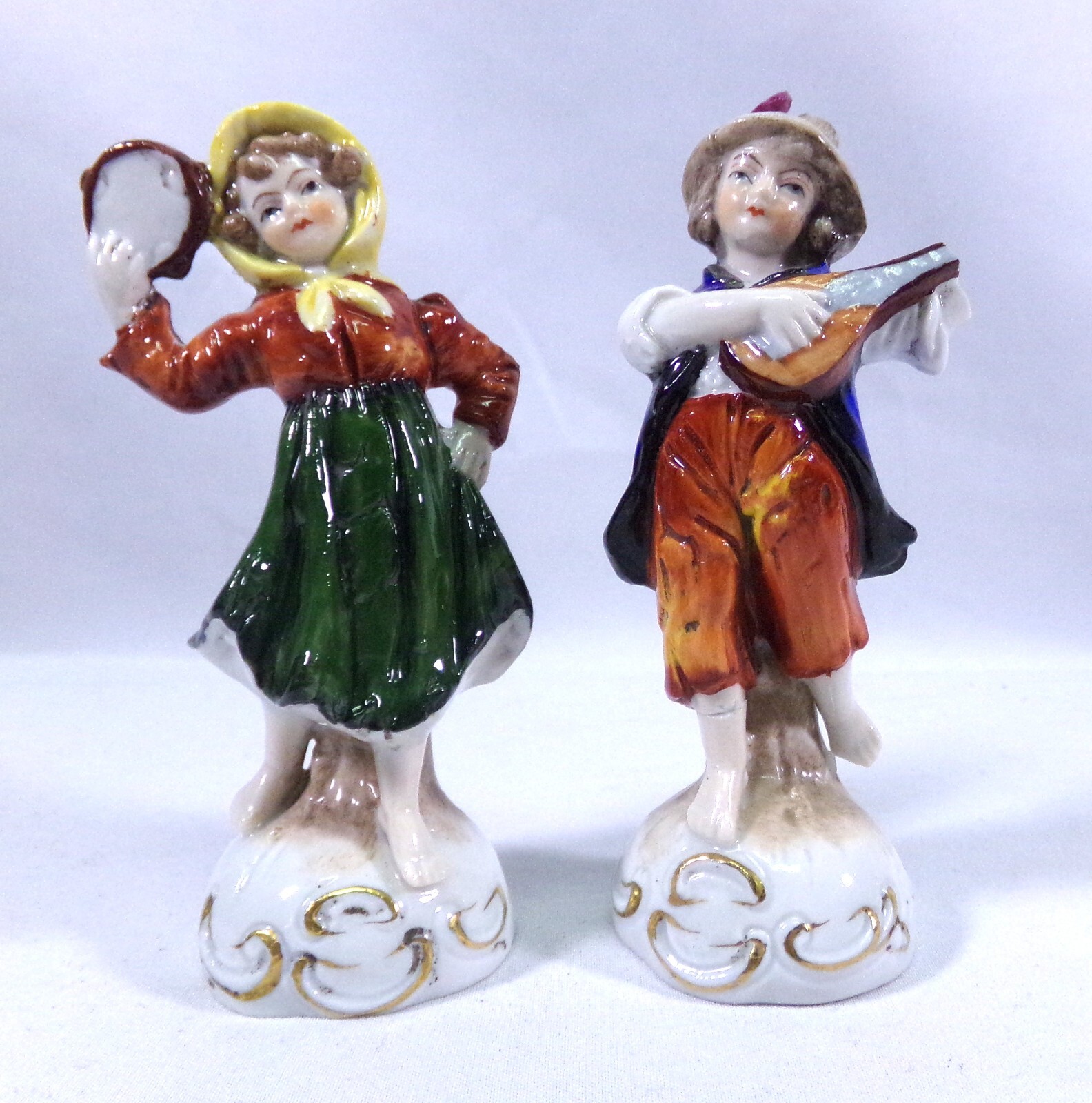VINTAGE SANDIZELL HOFFNER & CO TAMBOURINE & MANDOLIN PLAYER FIGURINES