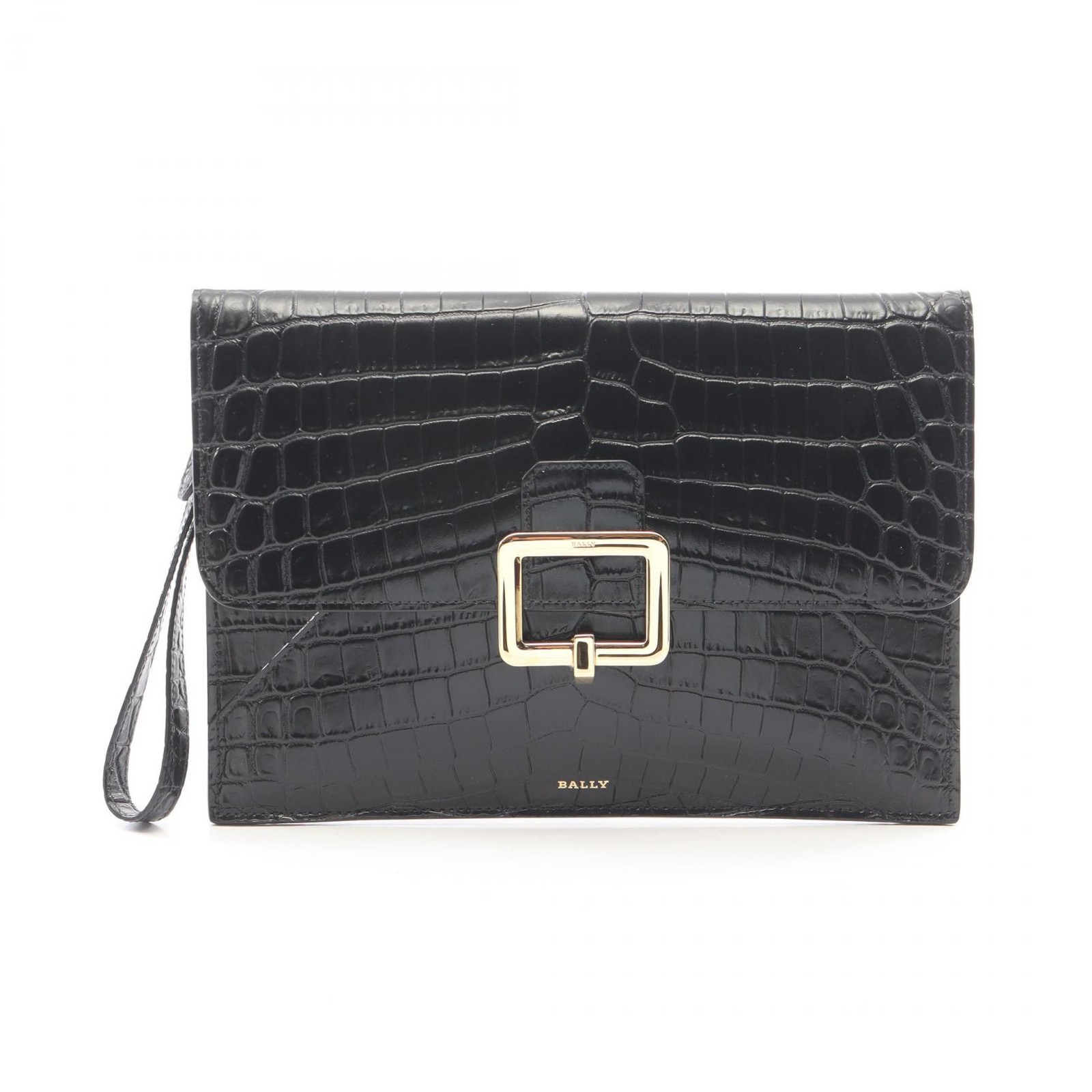 BALLY Janelle Croco Embossed Leather Clutch Bag Black Unused (Ages 14+)