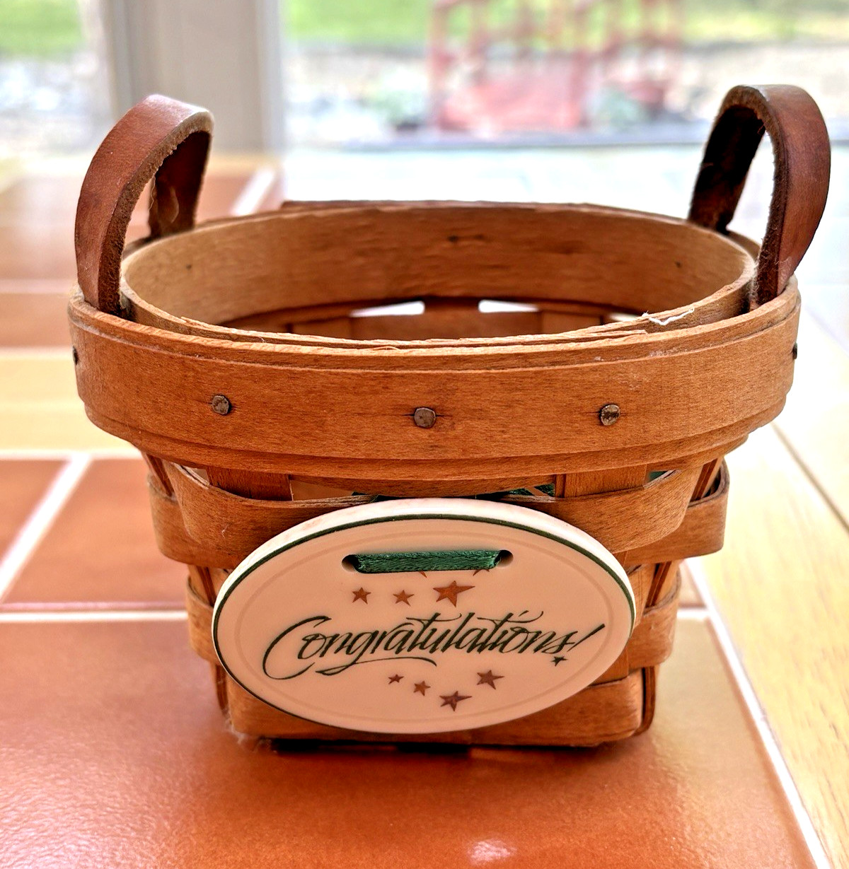 1997 Longaberger Thyme Basket with Congratulations Tie On