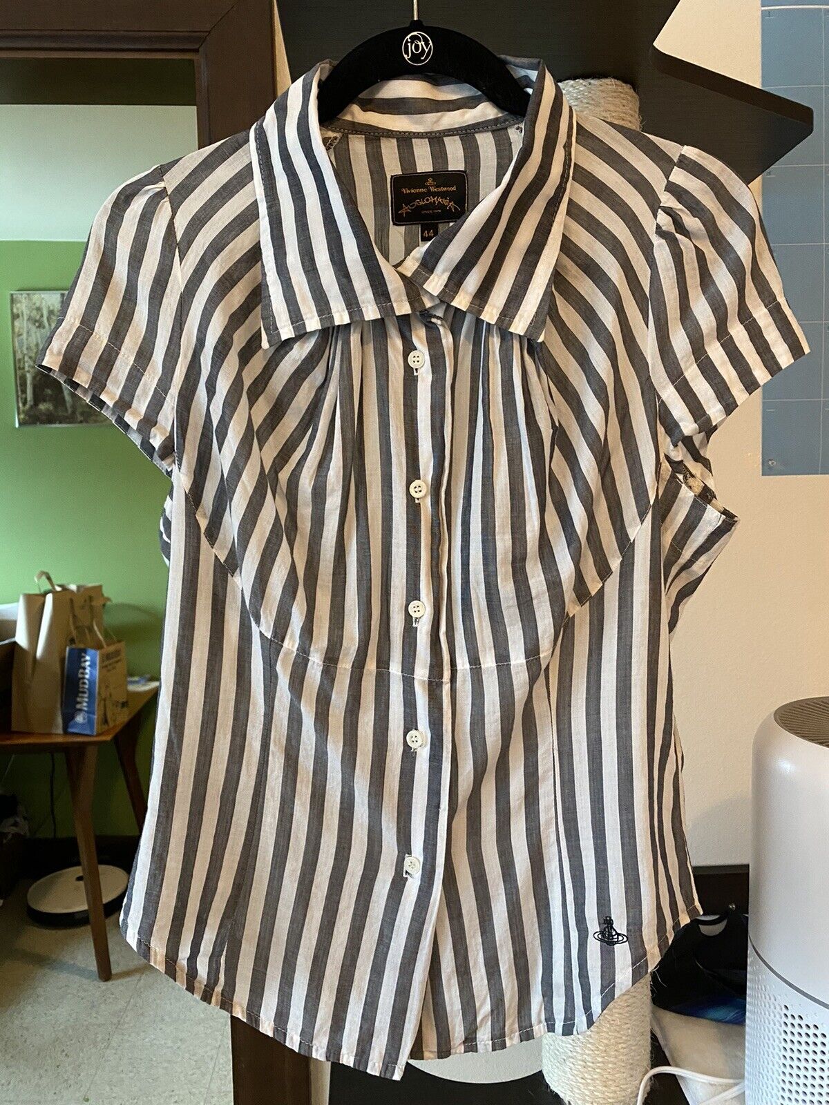 vivienne westwood cotton blouse gray/white striped size 44 S/M