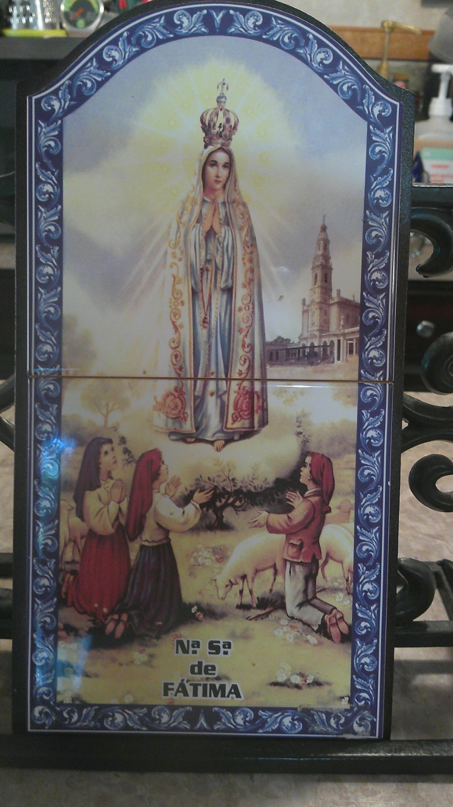 Vintage Portugal Azulejo Tile Panel Our Lady Fatima 3 Shepherd Children Basilica