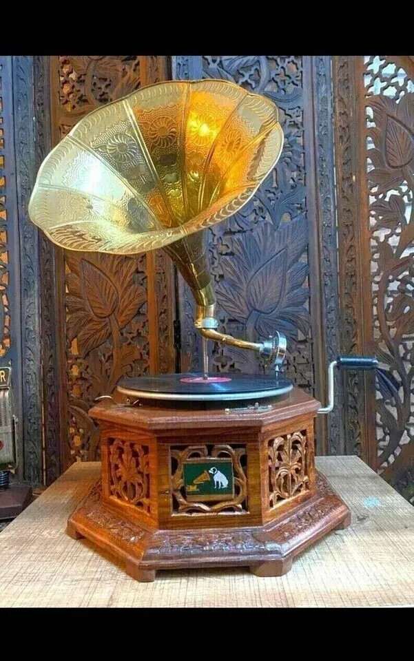 Vintage Gramophone Antique Working Gramophone Player Phonograph Vinyl Recorder