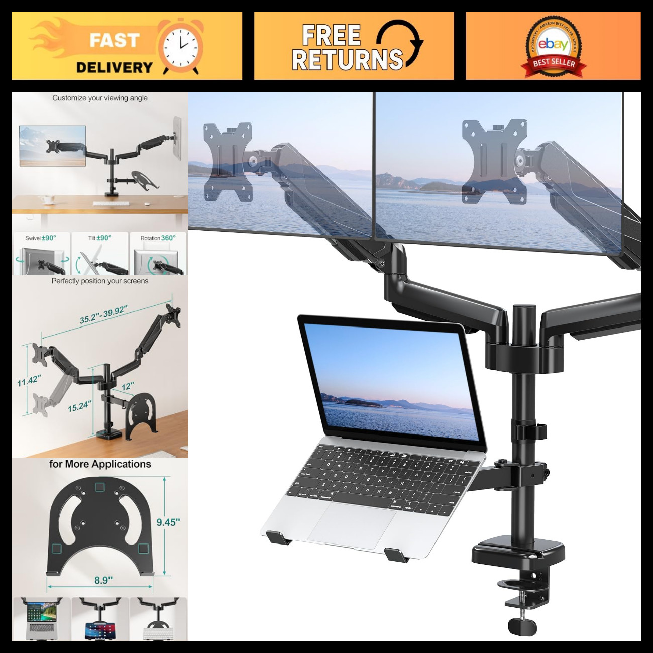 MOUNT PRO Dual Monitor and Laptop Mount for Max 27\