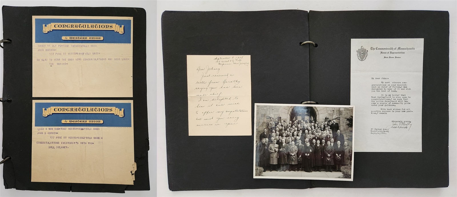 1938 antique JOHN B OBRIEN west springfield ma POLICE CHIEF scrapbook album
