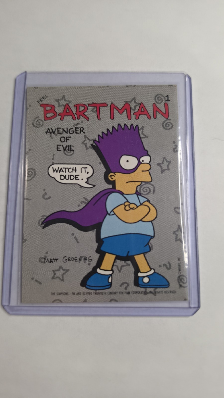 1990 Topps The Simpsons Bartman #1 Sticker Card  Bart Simpson Avenger of Evil #1