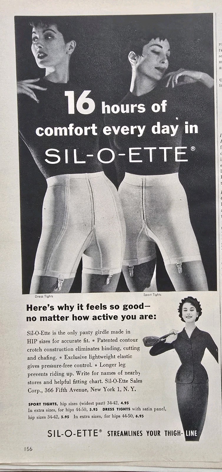 1956 Women\'s Sil-o-ette Dress And Sport Tights Girdles Vintage fashion Ad 
