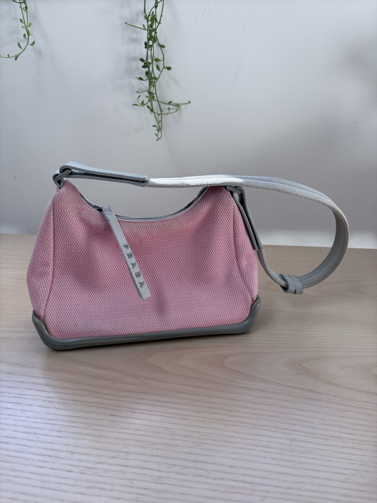 PRADA SPORT SS 1999 Pink Mesh Nylon Grey Rubber Handbag