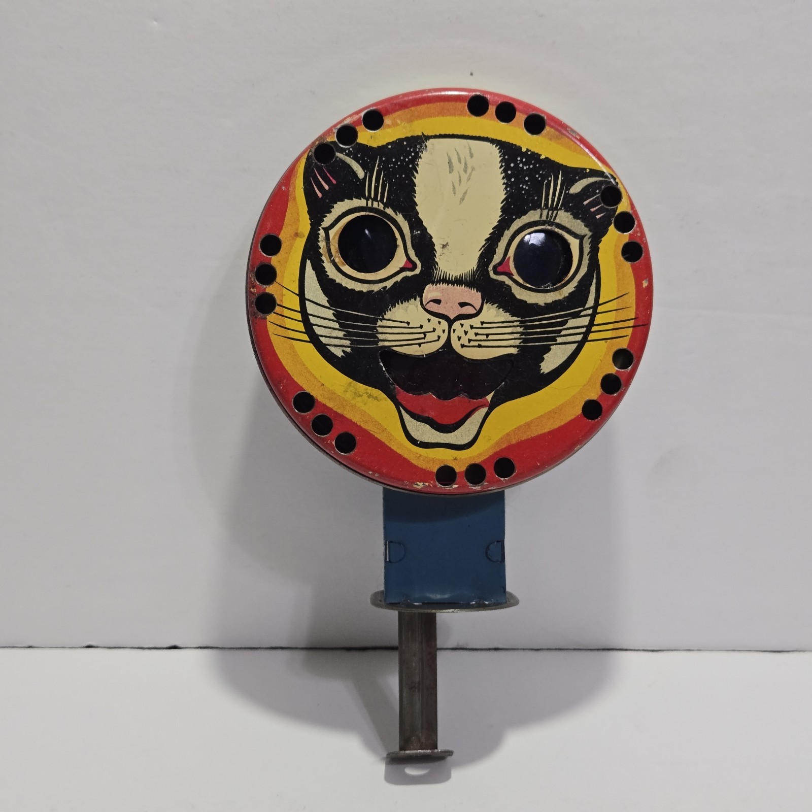 Vintage Tin Litho Black Cat Halloween Plunger Cat\'s Meow Sparkler Noisemaker