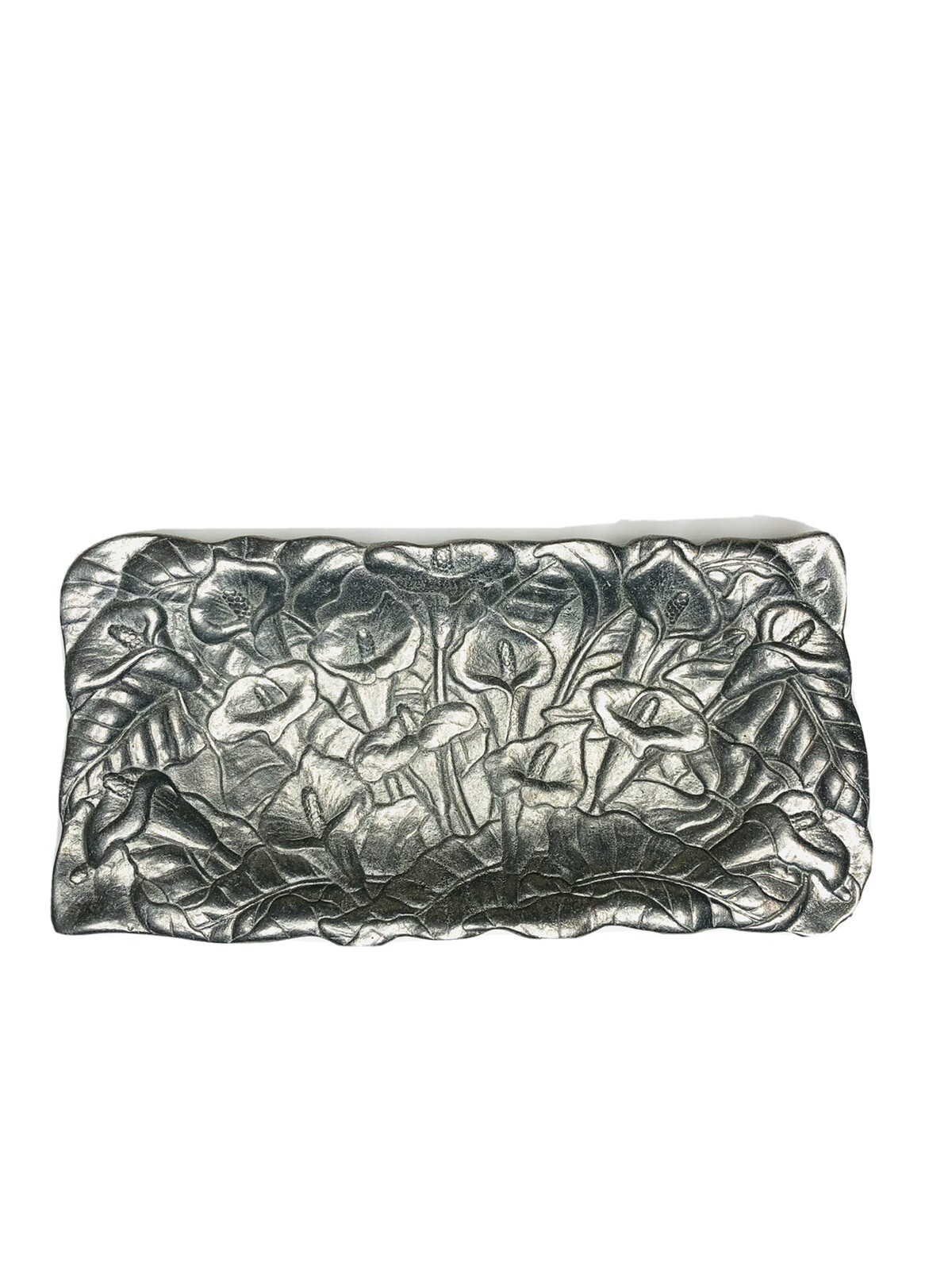 Floral Pewter Tray Embossed Stamped Peltrina 80-7033 11 1/4\
